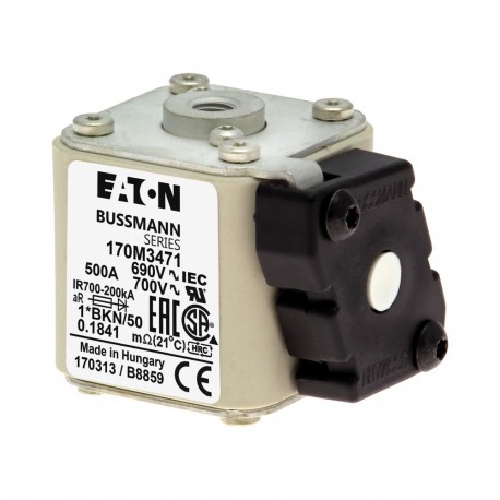 Eaton-moeller FUSE 500A 690V 1*BKN/50 AR UC EATON ELECTRIC Fuse-link, high speed, 500 A, AC 690 V, compact size 1..