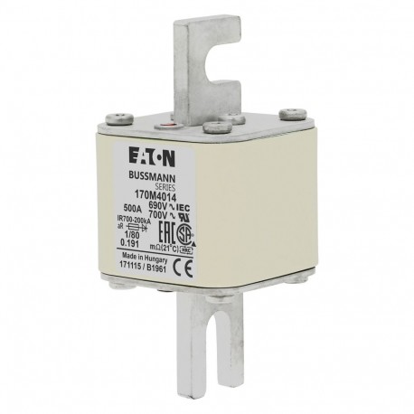 Eaton-moeller FUSE 500A 690V 1/80 AR UC EATON ELECTRIC Fuse-link, high speed, 500 A, AC 690 V, DIN 1, 53 x 53 x 1..