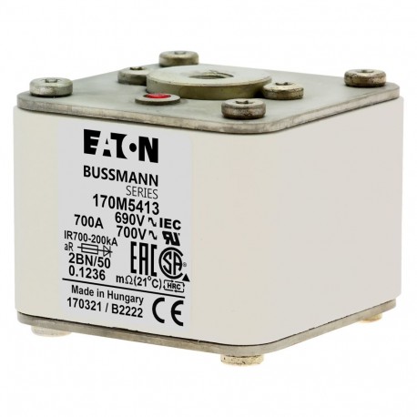 Eaton-moeller FUSE 700A 690V 2BN/50 AR UC EATON ELECTRIC Fuse-link, high speed, 700 A, AC 690 V, size 2, 61 x 77 ..