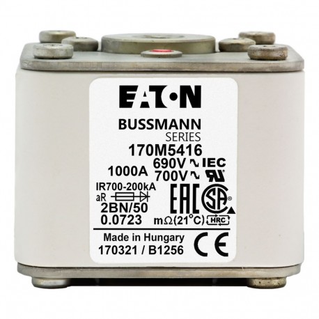 Eaton-moeller FUSE 1000A 690V 2BN/50 AR UC EATON ELECTRIC Fuse-link, high speed, 1000 A, AC 690 V, size 2, 61 x 7..