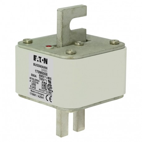 Eaton-moeller FUSE 500A 690V 3/80 AR UC EATON ELECTRIC Fuse-link, high speed, 500 A, AC 690 V, DIN 3, 76 x 76 x 1..