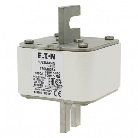 Eaton-moeller FUSE 1000A 690V 3TN/80 AR UC EATON ELECTRIC Fuse-link, high speed, 1000 A, AC 690 V, DIN 3, 76 x 90..