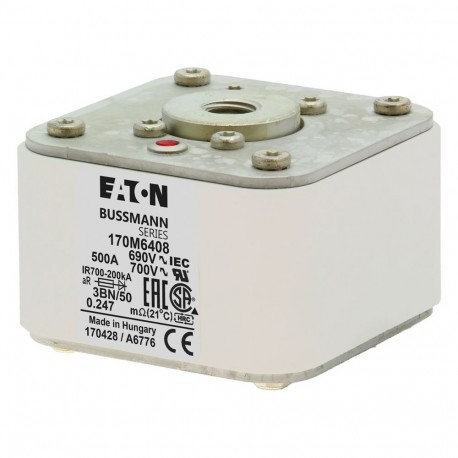 Eaton-moeller FUSE 500A 690V 3BN/50 AR UC EATON ELECTRIC Fuse-link, high speed, 500 A, AC 690 V, size 3, aR, IEC,..