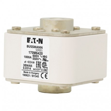 Eaton-moeller FUSE 1800A 600V 3BN/65 AR UR EATON ELECTRIC Fuse-link, high speed, 1800 A, AC 600 V, size 3, 76 x 9..