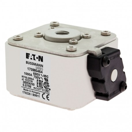 Eaton-moeller FUSE 1000A 690V 3BKN/50 AR UC EATON ELECTRIC Fuse-link, high speed, 1000 A, AC 690 V, size 3, aR, I..