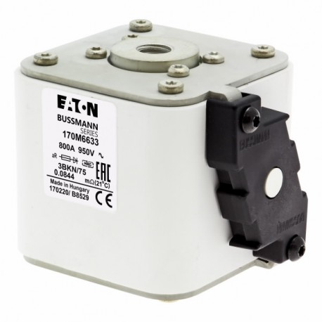 EATON - MOELLER FUSE 800A 950V 3BKN/75 AR FUSE 800A 950V 3BKN/75 AR 170M6633 EATON ELECTRIC Fuse-link, high speed, 800 A, AC 950 V, size 3, 76 x 92 x ..