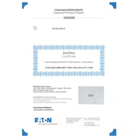 Eaton-moeller SW-GALILEO-S Y7-171500 EATON ELECTRIC Visualization Software, GALILEO for all XV/XP switchgear, singl..
