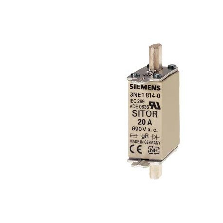 SIEMENS 3NE1814-0 3NE1814-0 SIEMENS SITOR fuse link, with blade contacts, NH000, In: 20 A, gS, Un AC: 690 V, Un DC: 250 V, fro..