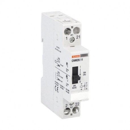 Lovato-electric CNM2011024 LOVATO MODULAR CONTACTOR WITH MANUAL CONTROL, ONE OR TWO-POLE, 20A AC1, 24VAC/DC (1NO+1NC)