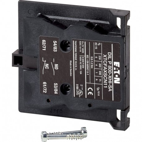 Eaton-moeller DILP800-XHI-SA XTCFAXSCN11 EATON ELECTRIC Auxiliary contact, 1N/O+1N/C, side exterior, screw connecti..