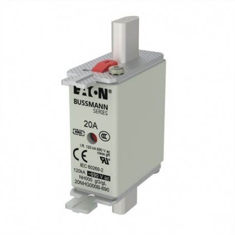 EATON - MOELLER NH FUSE 20A 690V SIZE 000 GG MGL NH FUSE 20A 690V SIZE 000 GG MGL 20NHG000B-690 EATON ELECTRIC Fuse-link, high speed, 80 A, AC 690 V, size 00..