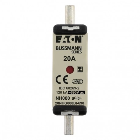 EATON - MOELLER Low Voltage - NH Low Voltage NH 20NHG000BI-690 EATON ELECTRIC Fuse-link, LV, 20A, AC 690 V, NH000, gL/gG, IEC, dual indicator..
