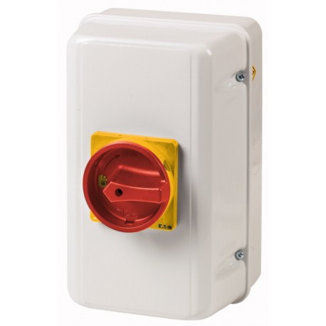 Eaton-moeller T5-4-15682/ST/SVB EATON ELECTRIC Main switch, +steel enclosure, 6p+1N/O+1N/C, Ie 80A, handle red yell..