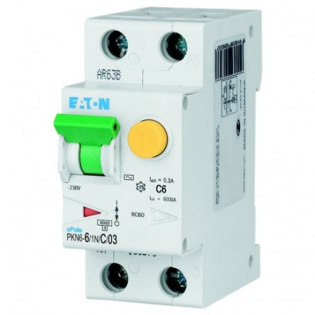 Eaton-moeller PKN6-6/1N/C/03-MW Y7-236447 EATON ELECTRIC RCD/MCB, 6A, 300mA, miniature circuit-breaker trip curve C..