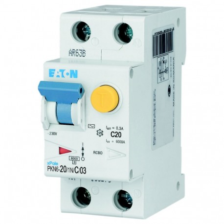 Eaton-moeller PKN6-20/1N/C/03-MW Y7-236675 EATON ELECTRIC RCD/MCB, 20A, 300mA, miniature circuit-breaker trip curve..