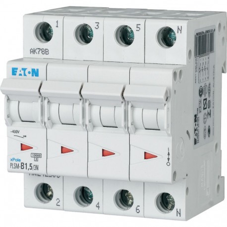 Eaton-moeller PLSM-B1,5/3N-MW EATON ELECTRIC Over current switch, 1, 5 A, 3pole+N, type B characteristic