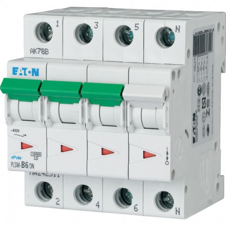 EATON - MOELLER PLSM-B6/3N-MW PLSM-B6/3N-MW 242511 Y7-242511 EATON ELECTRIC Over current switch, 6A, 3pole+N, type B characteristic