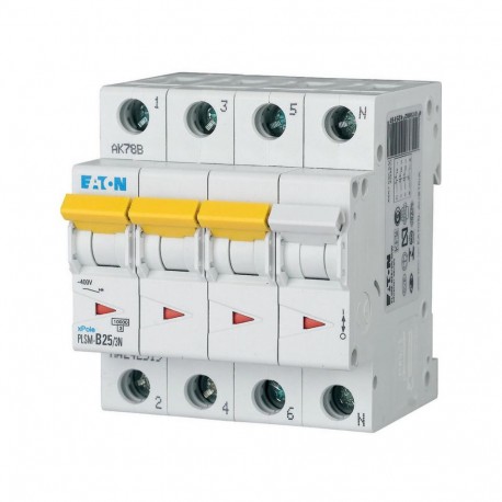 Eaton-moeller PLSM-B25/3N-MW Y7-242519 EATON ELECTRIC Over current switch, 25A, 3pole+N, type B characteristic