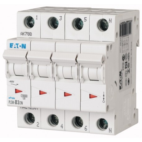 EATON - MOELLER PLSM-C3/3N-MW PLSM-C3/3N-MW 242533 EATON ELECTRIC Over current switch, 3A, 3pole+N, type C characteristic