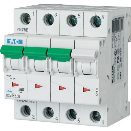 EATON - MOELLER PLSM-C6/3N-MW PLSM-C6/3N-MW 242537 Y7-242537 EATON ELECTRIC Over current switch, 6A, 3pole+N, type C characteristic