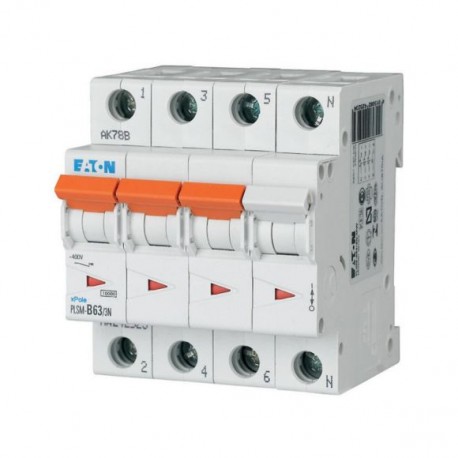 EATON - MOELLER PLSM-C63/3N-MW PLSM-C63/3N-MW 242549 Y7-242549 EATON ELECTRIC Over current switch, 63A, 3pole+N, type C characteristic
