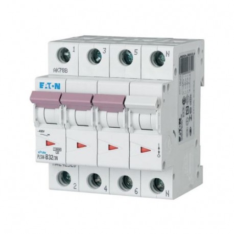EATON - MOELLER PLSM-D32/3N-MW PLSM-D32/3N-MW 242569 Y7-242569 EATON ELECTRIC Over current switch, 32A, 3pole+N, type D characteristic