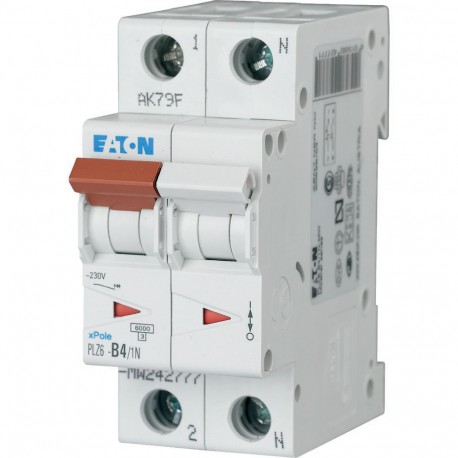 Eaton-moeller PLZ6-B4/1N-MW EATON ELECTRIC Over current switch, 4A, 1pole+N, type B characteristic
