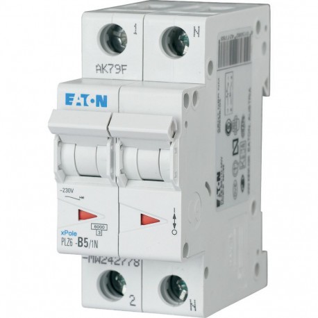 Eaton-moeller PLZ6-B5/1N-MW EATON ELECTRIC Over current switch, 5A, 1pole+N, type B characteristic