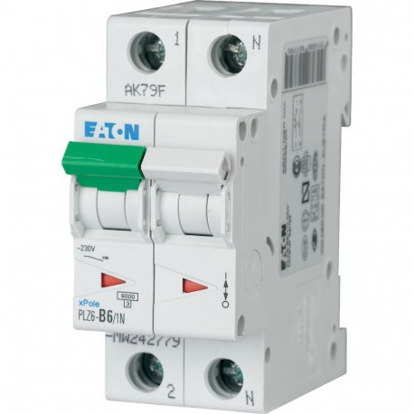 Eaton-moeller PLZ6-B6/1N-MW Y7-242779 EATON ELECTRIC Over current switch, 6A, 1pole+N, type B characteristic