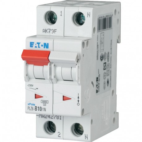 Eaton-moeller PLZ6-B10/1N-MW Y7-242781 EATON ELECTRIC Over current switch, 10A, 1pole+N, type B characteristic