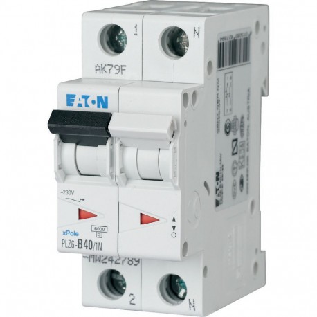 Eaton-moeller PLZ6-B40/1N-MW Y7-242789 EATON ELECTRIC Over current switch, 40A, 1pole+N, type B characteristic
