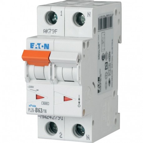 Eaton-moeller PLZ6-B63/1N-MW Y7-242791 EATON ELECTRIC Over current switch, 63A, 1pole+N, type B characteristic