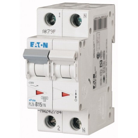 Eaton-moeller PLZ6-D15/1N-MW EATON ELECTRIC Over current switch, 15A, 1pole+N, type D characteristic