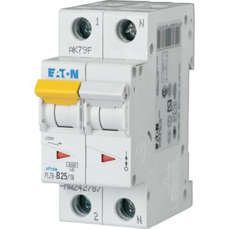 Eaton-moeller PLZ6-D25/1N-MW Y7-242836 EATON ELECTRIC Over current switch, 25A, 1pole+N, type D characteristic