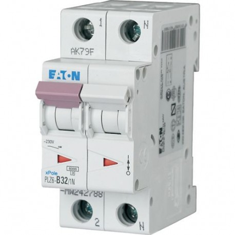 Eaton-moeller PLZ6-D32/1N-MW Y7-242837 EATON ELECTRIC Over current switch, 32A, 1pole+N, type D characteristic