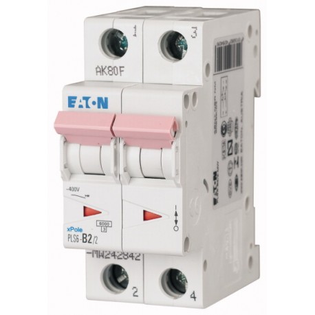 Eaton-moeller PLS6-B2/2-MW EATON ELECTRIC Over current switch, 2A, 2 p, type B characteristic