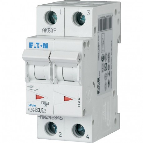 Eaton-moeller PLS6-B3,5/2-MW EATON ELECTRIC Over current switch, 3, 5 A, 2 p, type B characteristic