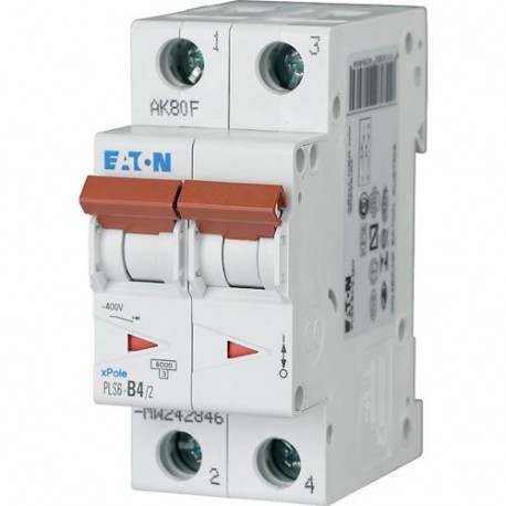 Eaton-moeller PLS6-B4/2-MW EATON ELECTRIC Over current switch, 4A, 2 p, type B characteristic