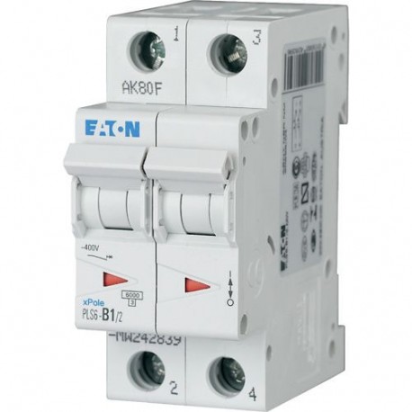 Eaton-moeller PLS6-C1/2-MW EATON ELECTRIC Miniature circuit breaker (MCB), 1A, 2p, type C characteristic
