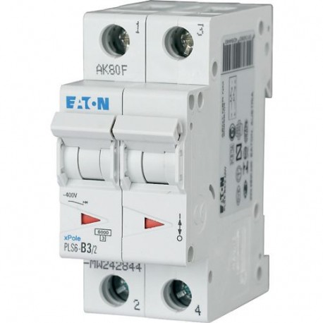 Eaton-moeller PLS6-C3/2-MW EATON ELECTRIC Over current switch, 3A, 2 p, type C characteristic