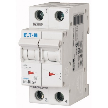 Eaton-moeller PLS6-D1,5/2-MW EATON ELECTRIC Over current switch, 1, 5 A, 2 p, type D characteristic
