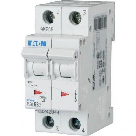 Eaton-moeller PLS6-D3/2-MW EATON ELECTRIC Over current switch, 3A, 2 p, type D characteristic