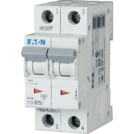 Eaton-moeller PLS6-D15/2-MW EATON ELECTRIC Over current switch, 15A, 2 p, type D characteristic