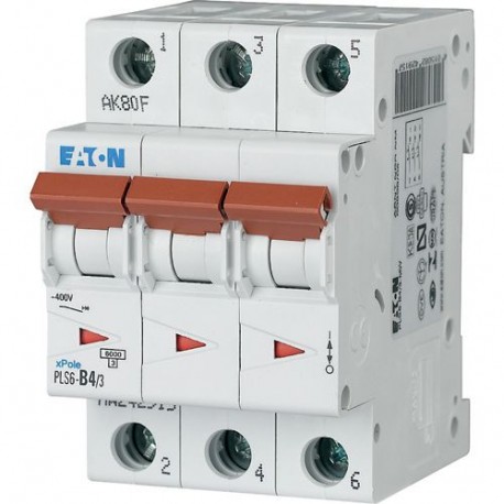 Eaton-moeller PLS6-B4/3-MW EATON ELECTRIC Over current switch, 4A, 3 p, type B characteristic