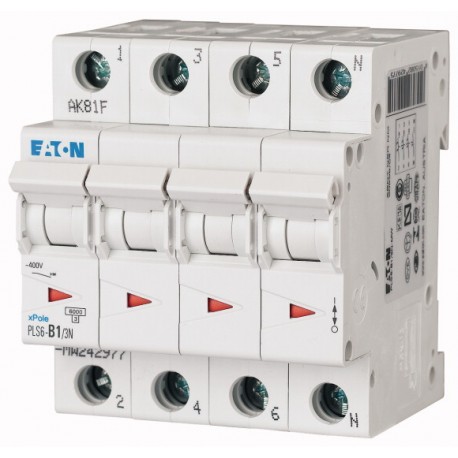 Eaton-moeller PLS6-B1/3N-MW EATON ELECTRIC Over current switch, 1A, 3pole+N, type B characteristic