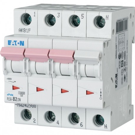 Eaton-moeller PLS6-B2/3N-MW EATON ELECTRIC Over current switch, 2A, 3pole+N, type B characteristic