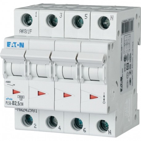 Eaton-moeller PLS6-B2,5/3N-MW EATON ELECTRIC Over current switch, 2, 5 A, 3pole+N, type B characteristic