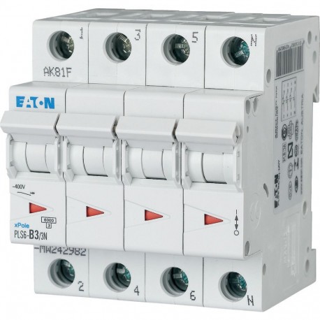 Eaton-moeller PLS6-B3/3N-MW EATON ELECTRIC Over current switch, 3A, 3pole+N, type B characteristic