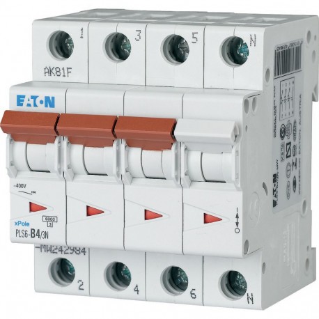 Eaton-moeller PLS6-B4/3N-MW EATON ELECTRIC Over current switch, 4A, 3pole+N, type B characteristic
