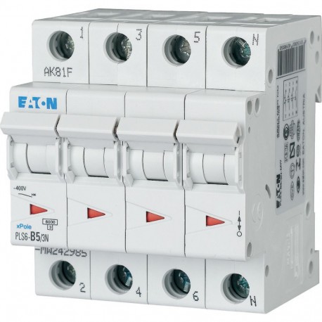 Eaton-moeller PLS6-B5/3N-MW EATON ELECTRIC Over current switch, 5A, 3pole+N, type B characteristic